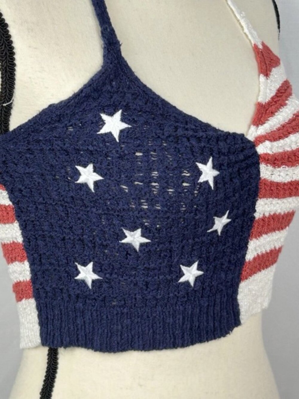American Eagle Crochet American Flag Crop Halter Top Women’s XS Boho Festival - Picture 5 of 15
